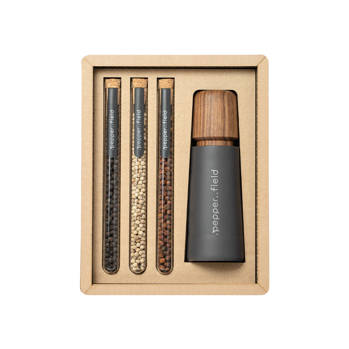 Scandinavian Grinder with a set of test tubes with Kampot pepper in a gift cardboard box (3x10 g)