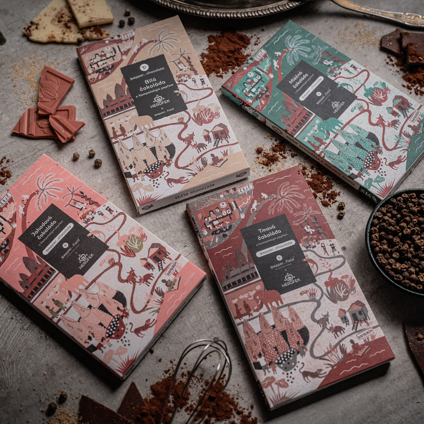 Set avantageux 4 chocolats au poivre de Kampot – .pepper..chocolate (4× 50 g)