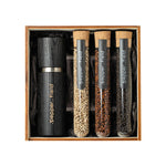 Ensemble cadeau Maxi – grand moulin (20 cm) + 3 variétés de poivre de Kampot en verre tchèque (3×70 g)
