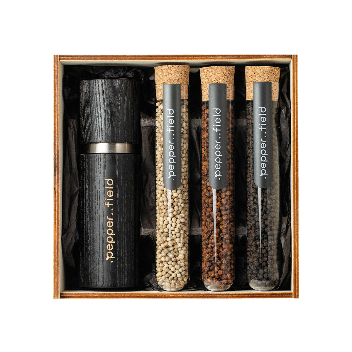 MAXI gift set 20 cm large Grinder + 3x70 g Kampot pepper in a Czech glass