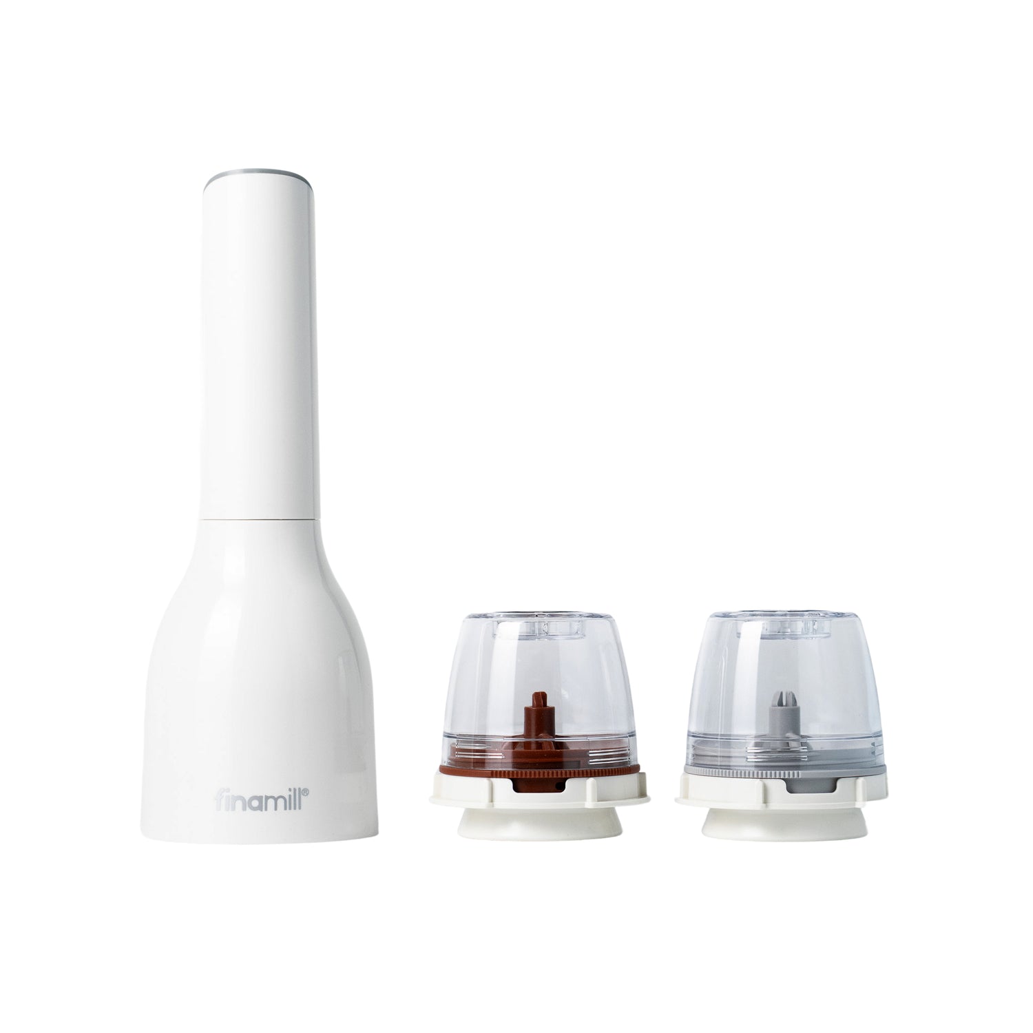 Darčeková sada FinaMill – lesklý biely batériový mlynček s dvoma zásobníkmi 