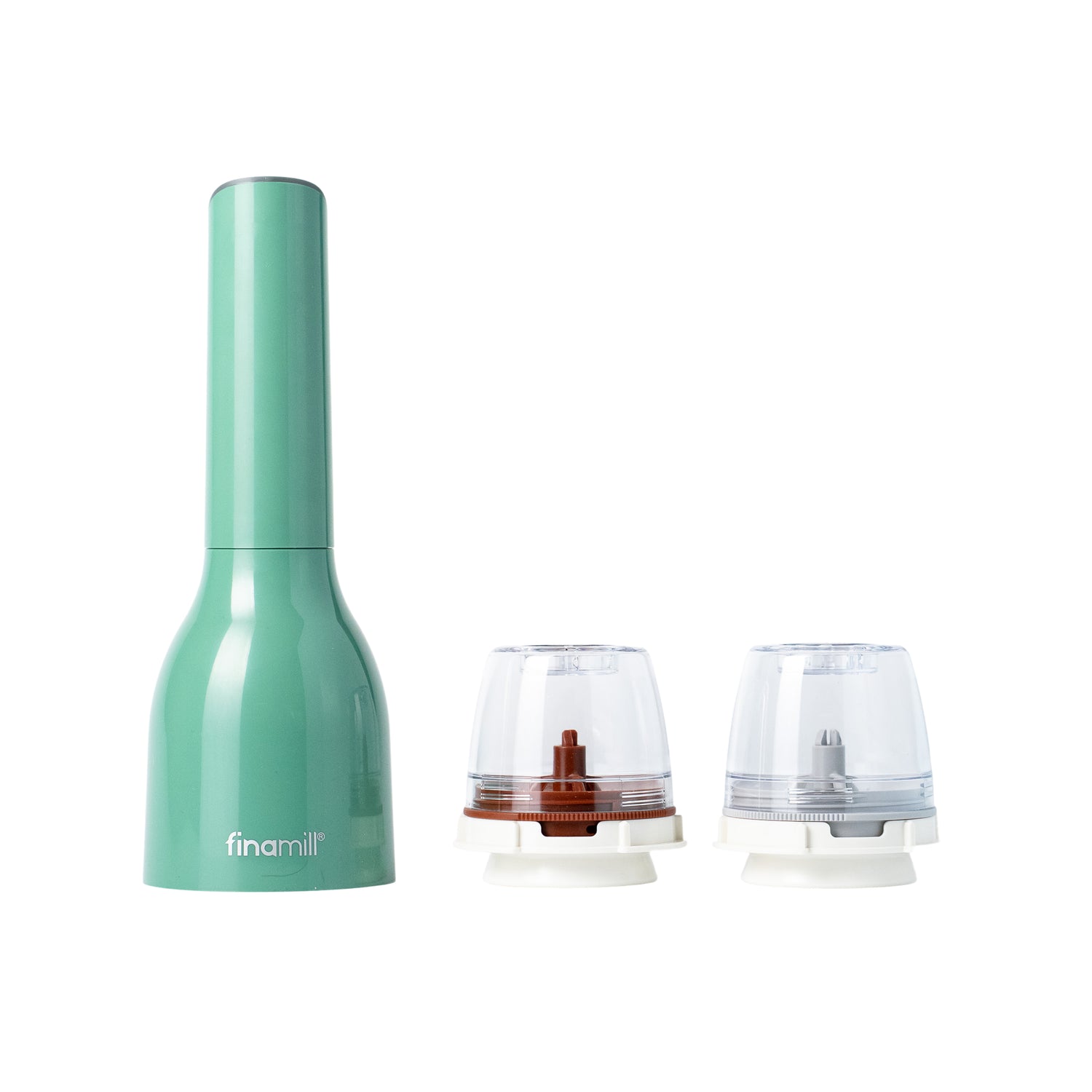 Darčeková sada FinaMill – lesklý zelený batériový mlynček s dvoma zásobníkmi 