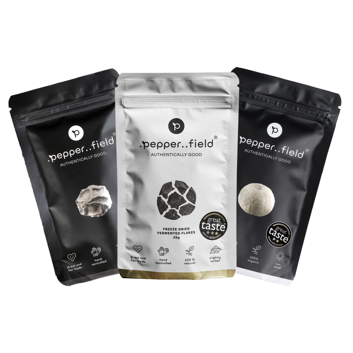 2+1: Černý a bílý Kampotský pepř, lyofilizované vločky fermentovaného Kampotské pepře (Pepper Flakes)