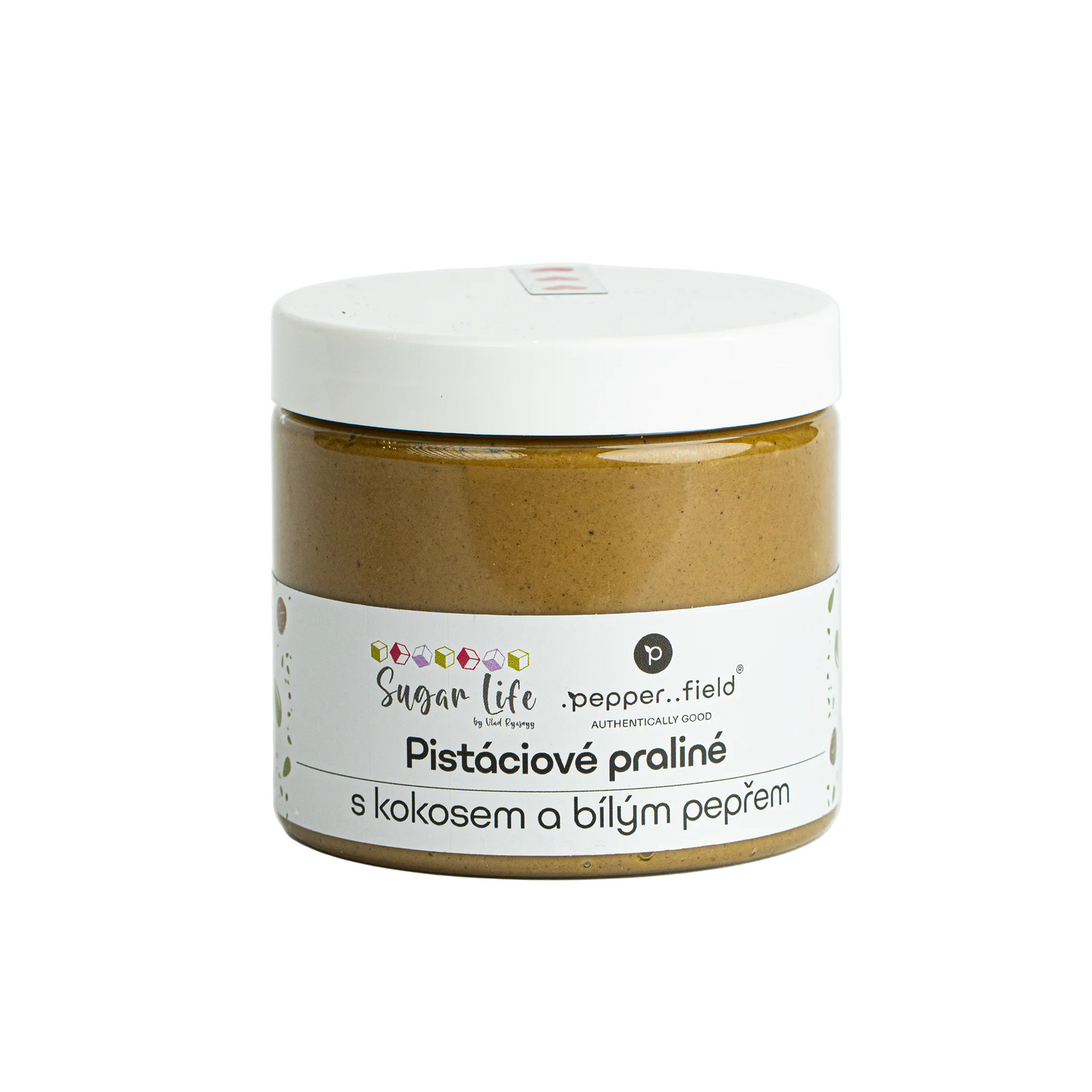 Pistáciové maslo s bielou čokoládou, malinami a Kampotským korením 