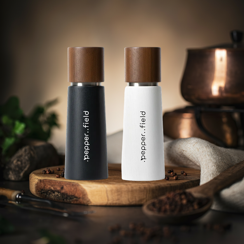 Mlynček .pepper..field originál na korenie a soľ (biely + tmavosivý) 