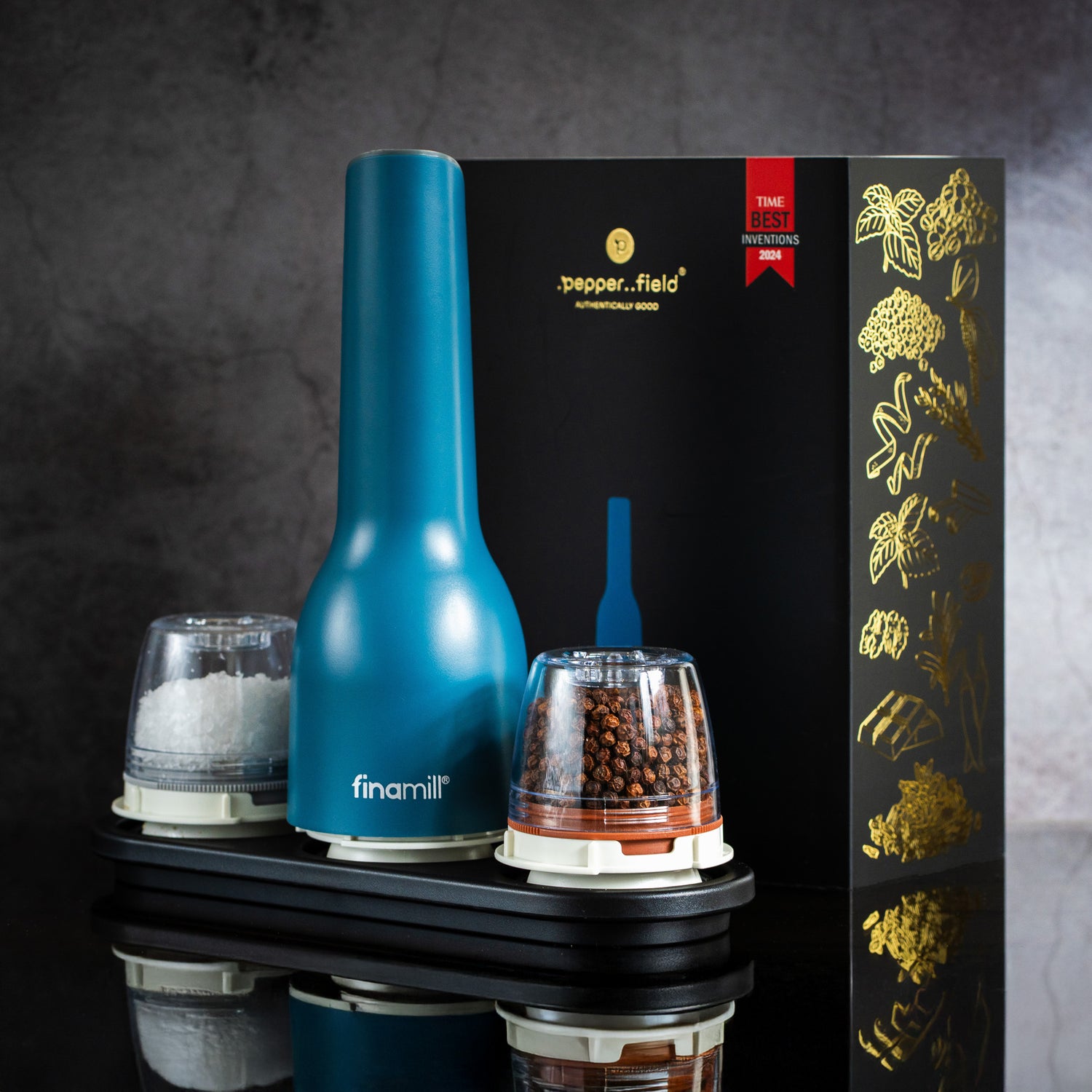 FinaMill bleu, moulin rechargeable avec deux réservoirs 