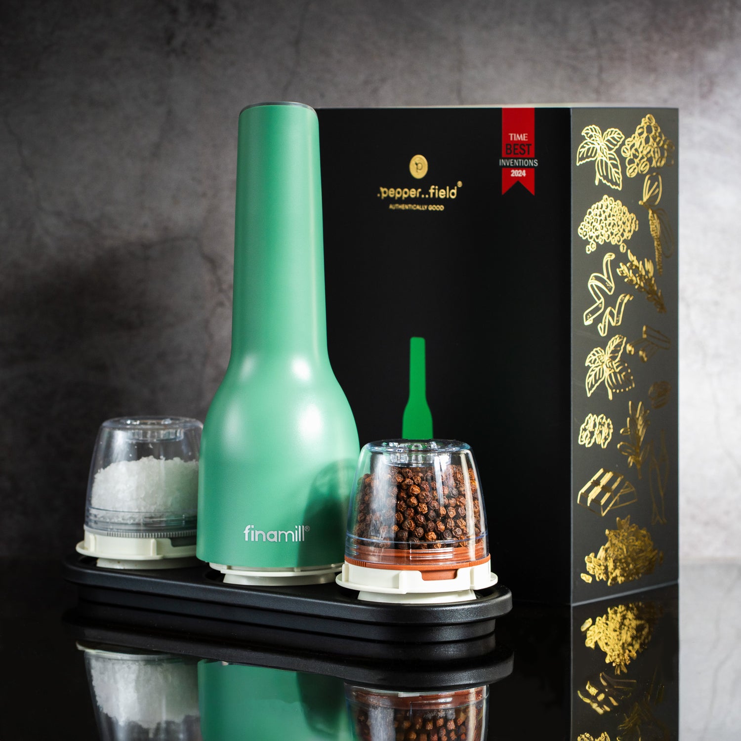 FinaMill vert, moulin rechargeable avec deux réservoirs 