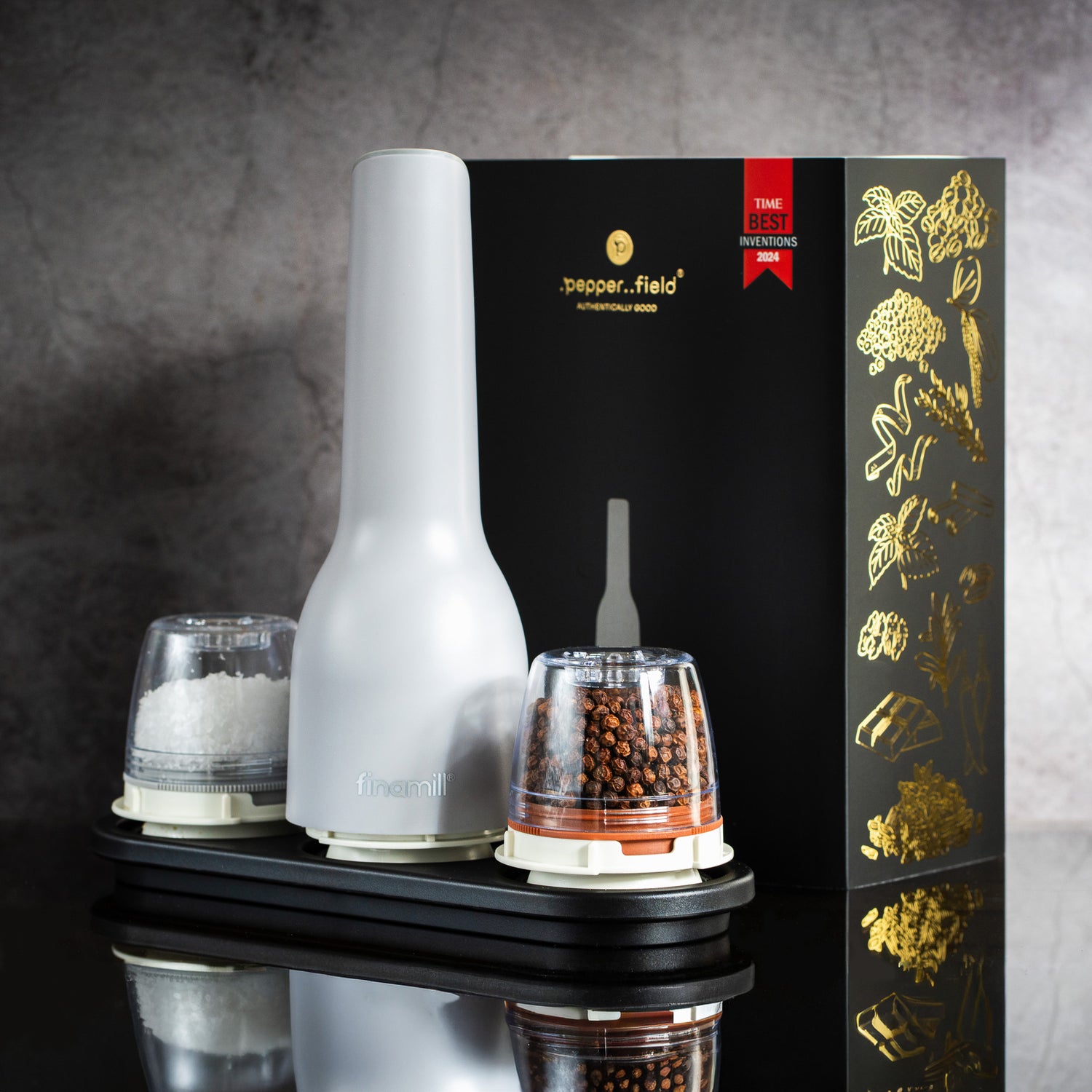 FinaMill gris, moulin rechargeable avec deux réservoirs 