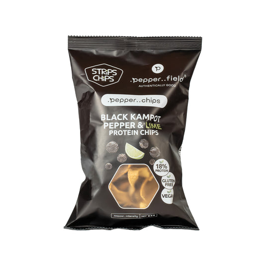 Protein chips with black Kampot pepper and lime 