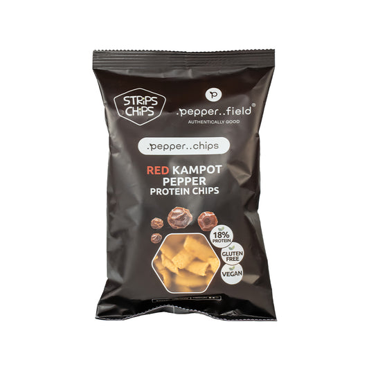 Protein chips with red Kampot pepper 
