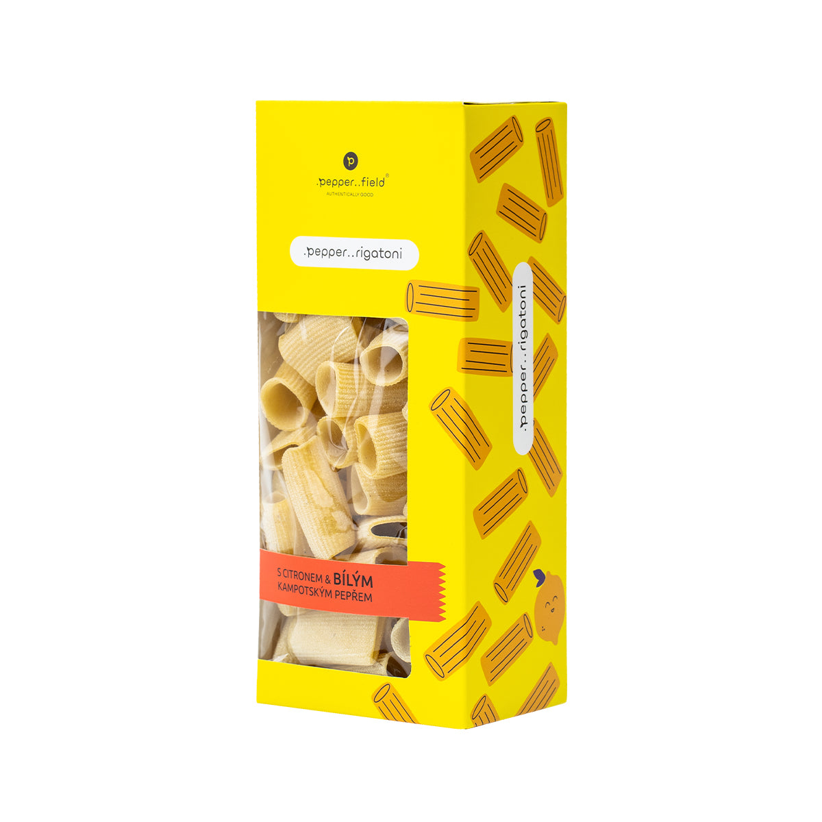 Premium .pepper..rigatoni pasta with lemon and white Kampot pepper